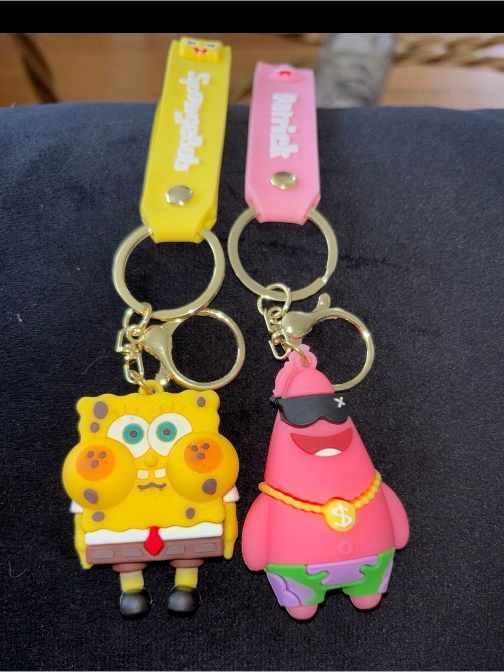 Yellow Sponge-Inspired and Pink Starfish PVC Keychain Set - Kids Accessories